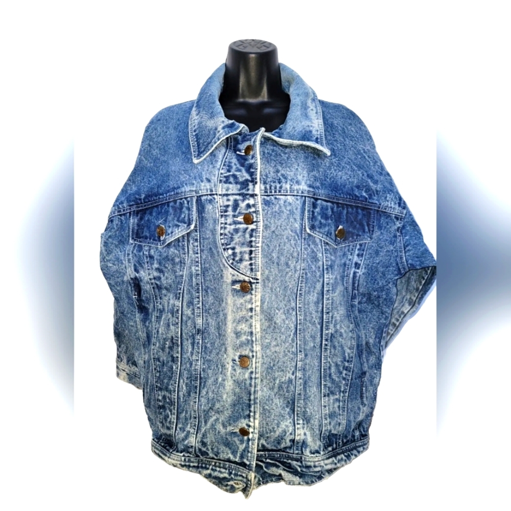 HURRICANE Jacket Women's Large Blue Vintage 80s Acid Wash Denim Coat Punk Grunge